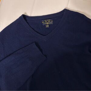 Club Room Men's Medium Cashmere Sweater V-Neck Navy Blue Soft Casual luxe
